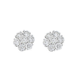 2.85 Carat Total Cluster Diamond Stud Earrings in 14 Karat White Gold