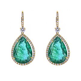 19.97 Carat Total Pear Shaped Emerald and Diamond Earrings in 18 Karat Gold