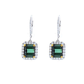 Heritage Gem Studio 5.35 Carat Total Emerald Cut Tourmaline And Diamond Earrings In 14K White Gold