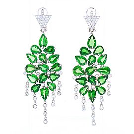 Heritage Gem Studio 21.53 Carat Pear Shaped Tsavorite and Diamond Chandelier Earrings in White Gold