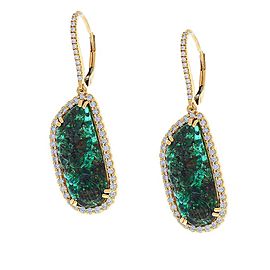 11.58 Carat Total Carved Emerald and Diamond Dangle Earrings in 14 Karat Gold