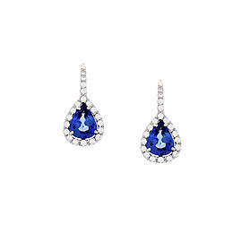 3.25 Carat Total Pear Shape Blue Sapphire And Diamond Earrings In 18k White Gold