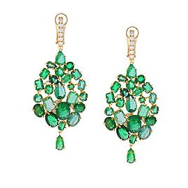 Heritage Gem Studio 26.00 Carat Mixed Emerald and Diamond Dangle Earring 18 Karat Yellow Gold