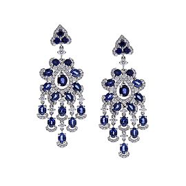 6.71 Carat Oval Blue Sapphire and Diamond Earrings in 18 Karat White Gold