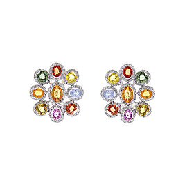 10.00 Carat Total Multi-Color Sapphire & Diamond Earrings in 18 Karat White Gold