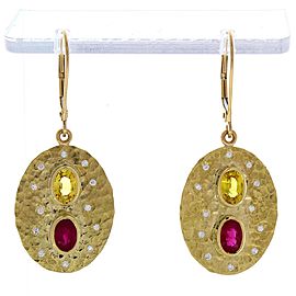 Heritage Gem Studio 1.27 Carat Total Oval Ruby, Yellow Sapphire & Diamond Earrings In 14 K Gold