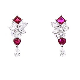 Heritage Gem Studio 2.26 Carat Total Ruby and Diamond Earrings in 18 Karat White Gold