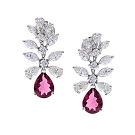 2.50 Carat Total Pear Shape Rubelite & Diamond Earrings in 18 Karat White Gold