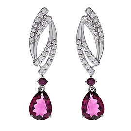 3.00 Carat Total Pear Shape Rubelite and Diamond Earrings in 18 Karat White Gold