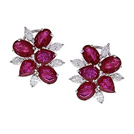 12.45 Carat Total Ruby and Diamond Earrings in 18 Karat White Gold