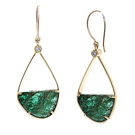 20.00 Carat Total Carved Emerald and Diamond Earring in 18 Karat Yellow Gold