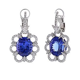 9.30 Carat Total Oval Tanzanite and Diamond Earrings in 18 Karat White Gold