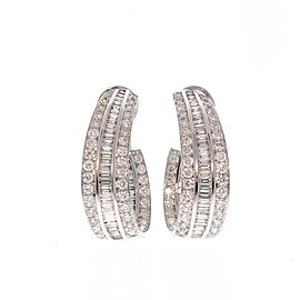 7.74 Carat Total Diamond J Hoop Earrings in 18 Karat White Gold