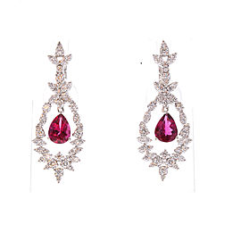 2.07 Carat Total Pear Shape Rubelite and Diamond Earring in 18 Karat White Gold