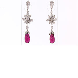 8.25 Carat Total Briolette Rubellite and Diamond Earrings in 18 Karat White Gold