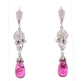 9.15 Carat Total Briolette Rubelite and Diamond Earrings in 18 Karat White Gold