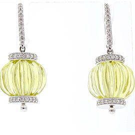 60 Carat Total Lemon Quartz and Diamond Earrings in 14 Karat White Gold