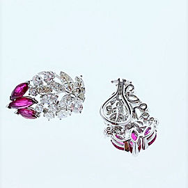 5 Carat Total Diamond and Ruby Earrings in 14 Karat White Gold