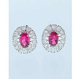 3.78 Carat Total Oval Rubelite and Rose Cut Diamond Earrings in 18 Karat Gold