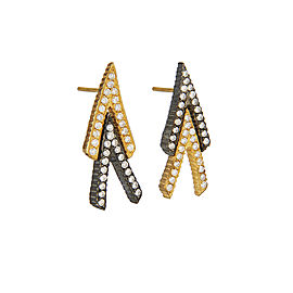 Yossi Harari Jewelry 18k Gold White Diamond Lilah Chevron Earrings