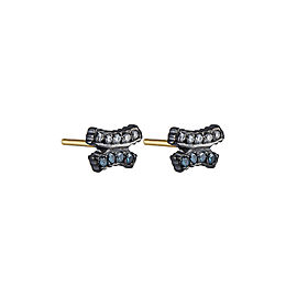 Yossi Harari Jewelry Lilah Oxidized Gilver Blue And White Diamond Crisscross Stud Earrings