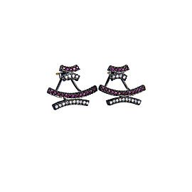 Yossi Harari Jewelry Lilah Oxidized Gilver Ruby And White Diamond Crisscross Stud Earrings