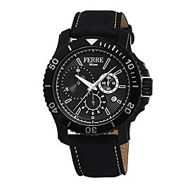 Ferre Milano IP Black Black Calfskin Leather FM1G070L0121 Watch