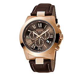 Ferre Milano Chocolate Dark Brown D. Brown Leather Strap FM1G079L0031 Watch