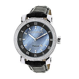 Luxurman Phantom 2137 Stainless-Steel Quartz .18ct Diamond Blue Dial Mother Of Pearl Mens Watch