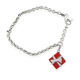 Roberto Coin Diamond 18 K White Gold Red Enamel Charm Bracelet