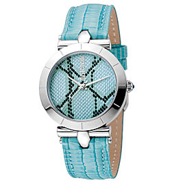 Just Cavalli Women's Animal Devore Ice Blue Dial Calfskin leather Watch