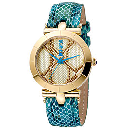 Just Cavalli Women's Animal Devore Champagne Dial Calfskin leather Watch