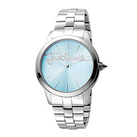 Just Cavalli Women's Logo Mohair Ice Blue Dial Stainless Steel Watch