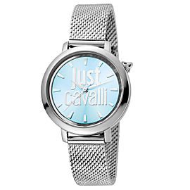 Just Cavalli Women's Logo Ice Blue Dial Stainless Steel Watch