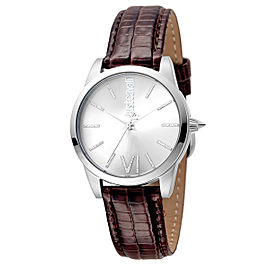 Just Cavalli Women's Relaxed Velvet Silver Dial Calfskin Leather Watch