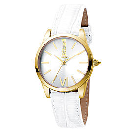 Just Cavalli Women's Relaxed Velvet Silver Dial Calfskin Leather Watch