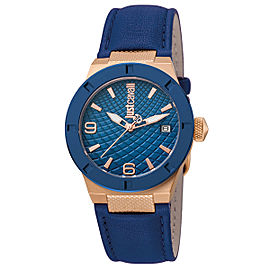 Just Cavalli Women's Rock D.Blue Dial Calfskin Leather Watch