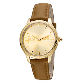 Just Cavalli Women's Logo Plisse Gold Dial Calfskin Leather Watch