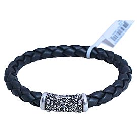 David Yurman Sterling Silver 8mm Sea Urchin Woven Black Rubber Bracelet