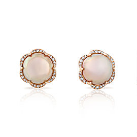 Jado Crown Mabe 18k Rose Gold Diamonds, Mabe Cultured Pearls Earrings