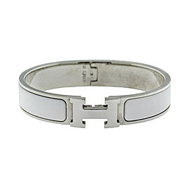 Hermes Powder White Enemal H Clic Clac Bracelet