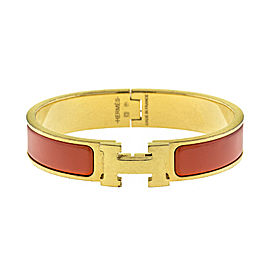 Hermes Classic Orange Enemal H Clic Clac Bangle Gold Tone