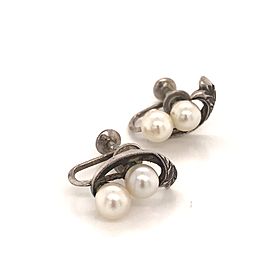 Mikimoto Estate Akoya Pearl Earrings Sterling Silver 6.26 mm 4.3 Grams M205