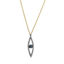 Yossi Harari Jewelry 18k Gold White & Teal Diamond Lilah Eye Shaped Pendant Necklace