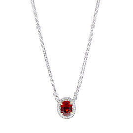 2.76 Carat Oval Spessarite Garnet with Diamond Halo White Gold Pendant Necklace