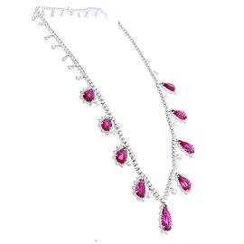 37.94 Carat Total Pear Shape Rubellite and Diamond Necklace in 18 Karat Gold