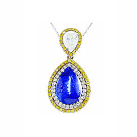 5.21 Carat Pear Shape Tanzanite, White & Yellow Diamond Pendant Necklace In 18K