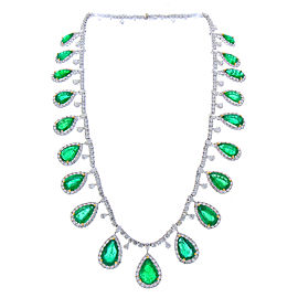 50.34 Carat Total Pear Shaped Emerald and Diamond Necklace in 18 Karat Gold