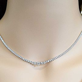 5.40 Carat Total 3 Prong Diamond Riviera Necklace in 14 Karat White Gold