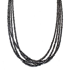 84 Carat Total Square Black Diamond Multi Strand Necklace in 14 Karat White Gold